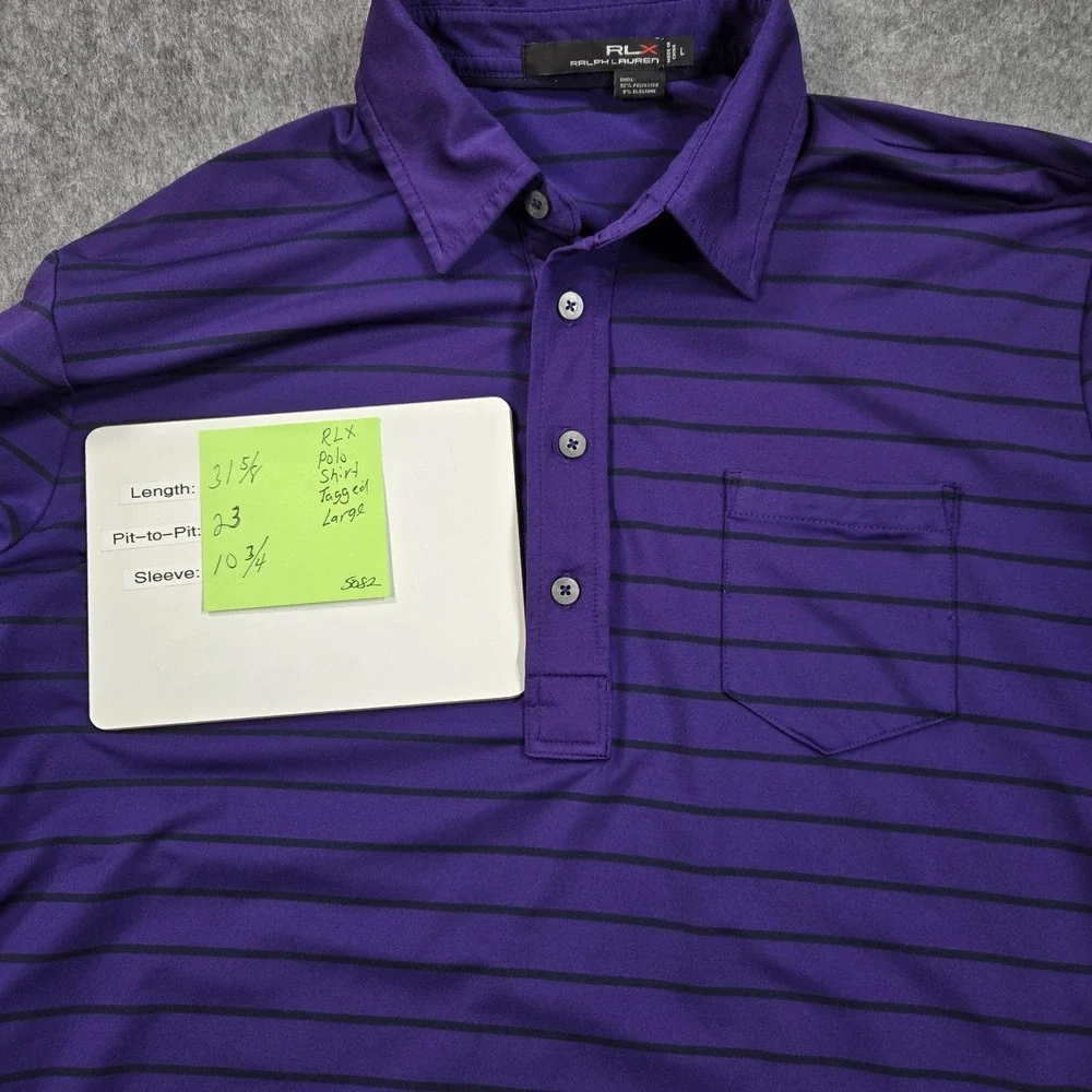 RLX Ralph Lauren Polo Shirt Mens Large Purple Stripe Stretch Pocket Golf